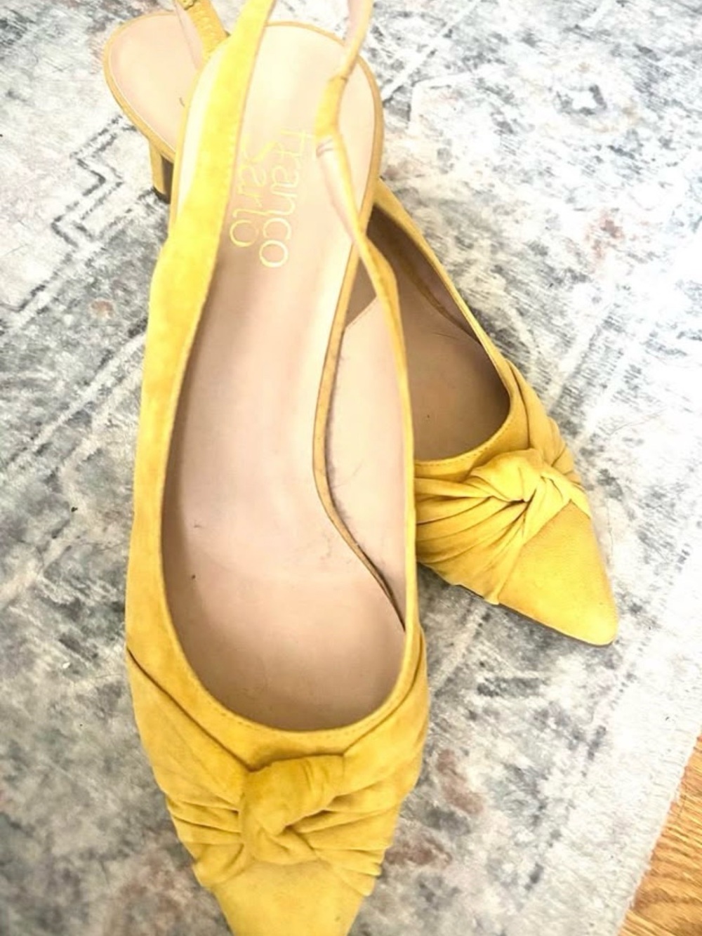 Franco Sarto Mustard Yellow Pointed-Toe Knot Slingback Heels